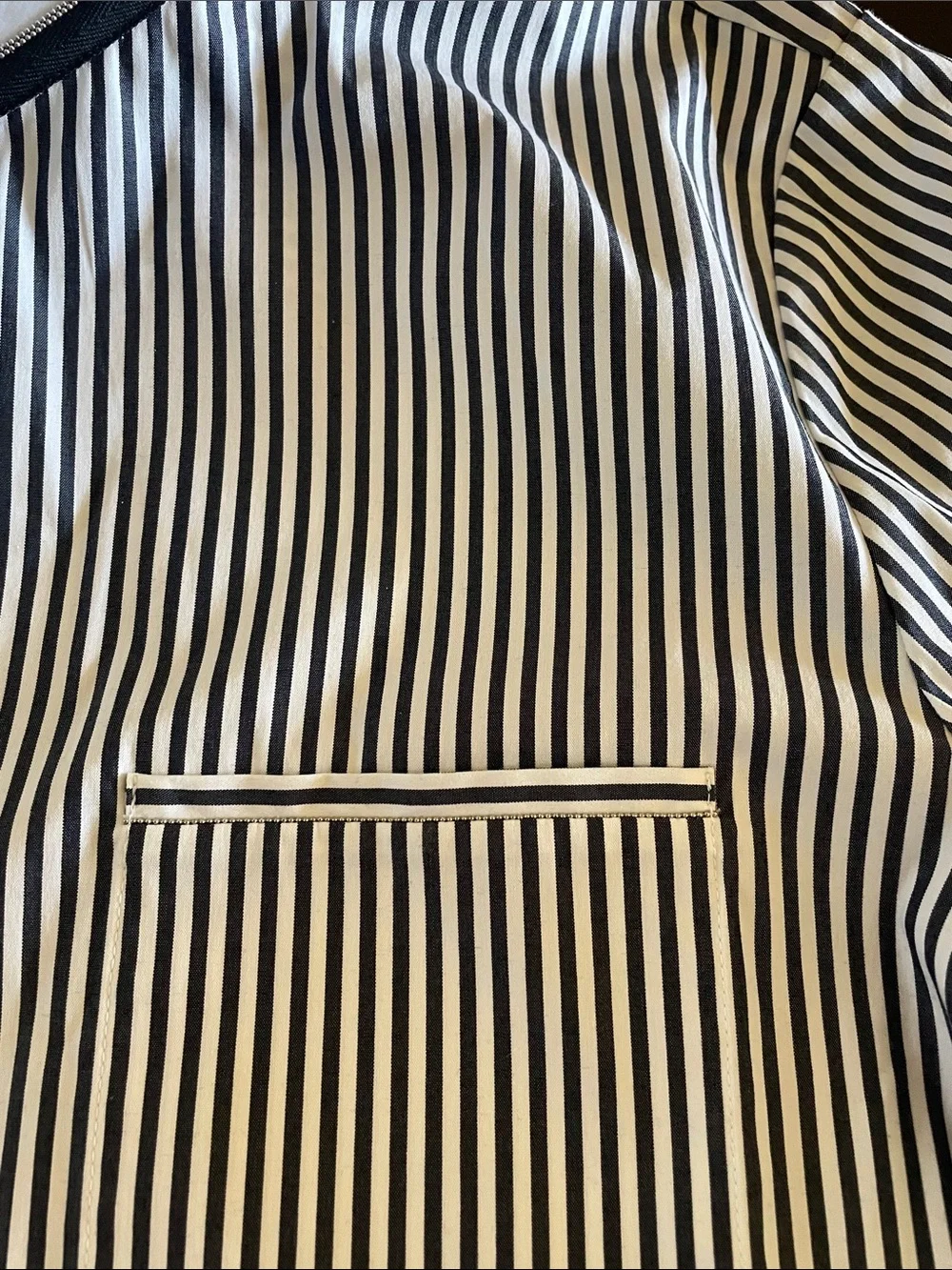 Lafayette 148 New York Women’s Navy and White Striped Dress Shirt/ Monili - Picture 4 of 10
